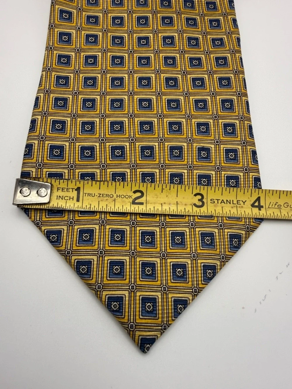 Pierre Cardin Gold and Navy Square-Pattern 100% Silk Tie